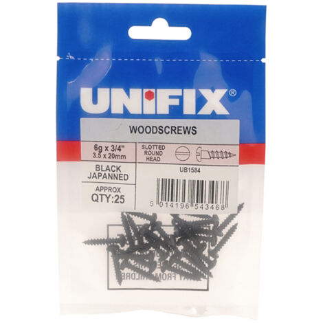 Unifix Woodscrews Slotted Round Head Black Japanned 10G x 2" - Box of 125