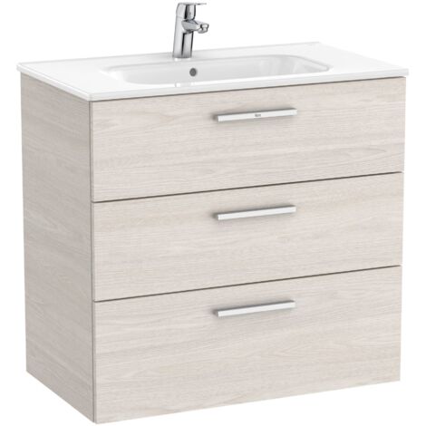 UNIK FAMILY - Meuble bas 3 tiroirs + lavabo - ROCA Coloris : frêne nordique - Dimensions : 805x453x741 mm