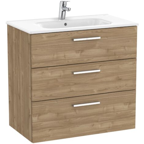 Unik Family Meuble bas 3 tiroirs + lavabo VICTORIA - ROCA Couleur : Noyer - Dimensions : 805x453x741 mm