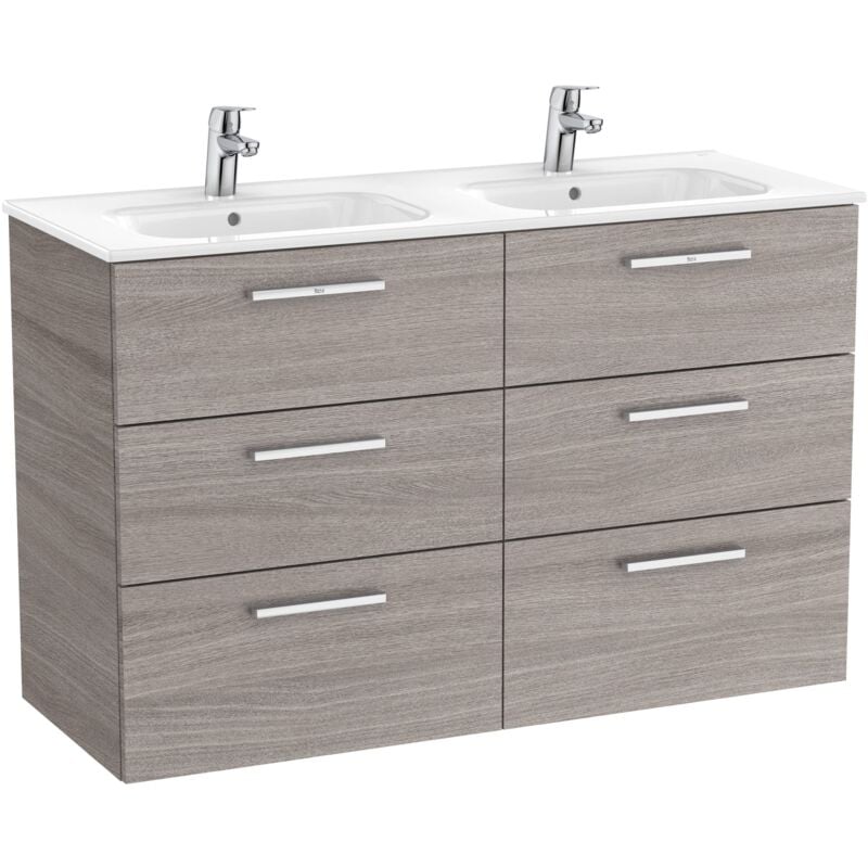 UNIK FAMILY - Meuble bas 6 tiroirs + double vasque - ROCA Coloris : Chêne City texturé