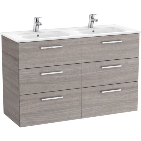 UNIK FAMILY - Meuble bas 6 tiroirs + double vasque - ROCA Coloris : Chêne City texturé