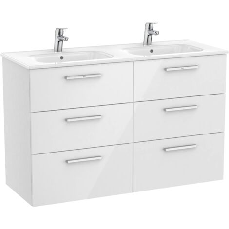 UNIK FAMILY - Meuble bas 6 tiroirs + double vasque - ROCA Couleur : Blanc