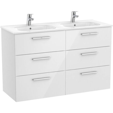 UNIK  FAMILY - Mueble base 6 cajones + lavabo doble - ROCA  Color: Blanco