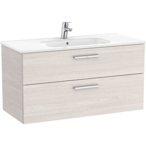 UNIK - Meuble bas 2 tiroirs + lavabo - ROCA Couleur : Frêne nordique - Dimensions : 1005x453x515 mm