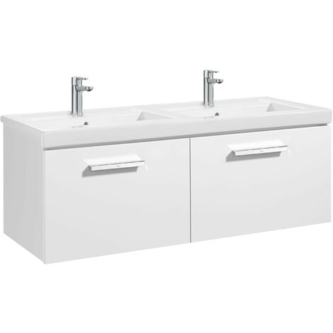 Unik mueble con dos cajones + dos lavabos PRISMA - ROCA Color: Blanco brillo