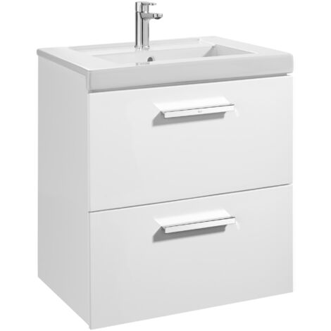 Unik mueble con dos cajones + lavabo PRISMA - ROCA Color: Blanco brillo - Medidas: 600x460x694 mm - Posición del lavabo: Central