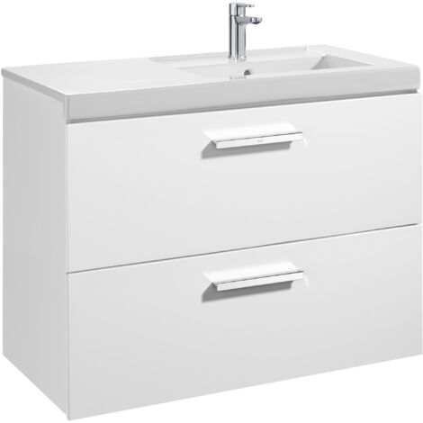 Unik mueble con dos cajones + lavabo PRISMA - ROCA Color: Blanco brillo - Medidas: 900x460x694 mm - Posición del lavabo: Derecha
