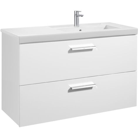 Unik mueble con dos cajones + lavabo PRISMA - ROCA Color: Blanco brillo - Posición del lavabo: Derecha