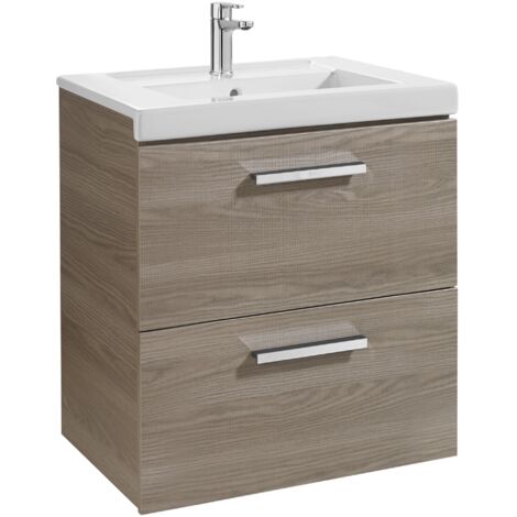 Unik mueble con dos cajones + lavabo PRISMA - ROCA Color: Fresno - Medidas: 600x460x694 mm - Posición del lavabo: Central
