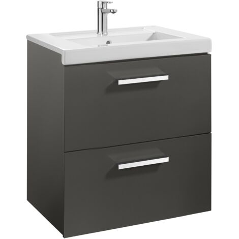 Unik mueble con dos cajones + lavabo PRISMA - ROCA Color: Gris antracita - Medidas: 600x460x694 mm - Posición del lavabo: Central