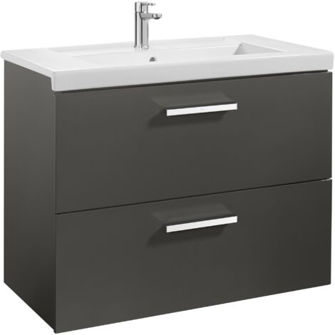 Unik mueble con dos cajones + lavabo PRISMA - ROCA Color: Gris antracita - Medidas: 800x460x694 mm - Posición del lavabo: Central