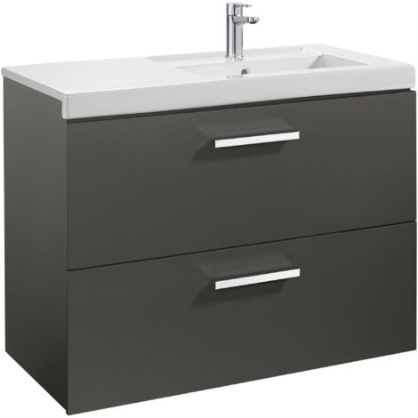 Unik mueble con dos cajones + lavabo PRISMA - ROCA Color: Gris antracita - Medidas: 900x460x694 mm - Posición del lavabo: Derecha