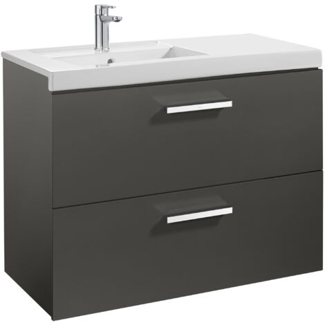 Unik mueble con dos cajones + lavabo PRISMA - ROCA Color: Gris antracita - Medidas: 900x460x694 mm - Posición del lavabo: Izquierda