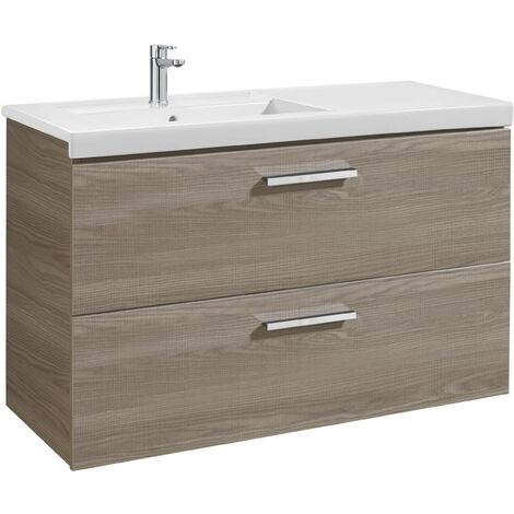 Unik mueble con dos cajones + lavabo PRISMA - ROCA Color: Gris antracita - Posición del lavabo: Izquierda