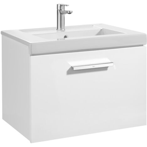 Unik mueble con un cajón + lavabo PRISMA - ROCA Color: Blanco brillo - Medidas: 600x460x450 mm - Posición del lavabo: Central