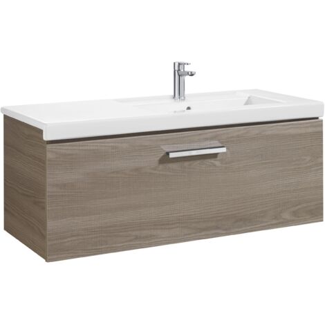 Unik mueble con un cajón + lavabo PRISMA - ROCA Color: Fresno - Medidas: 1100x460x450 mm - Posición del lavabo: Derecha