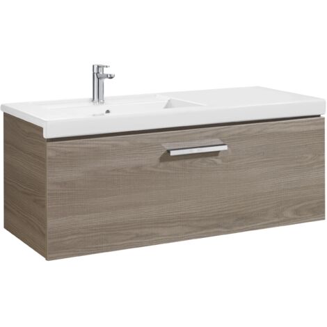 Unik mueble con un cajón + lavabo PRISMA - ROCA Color: Fresno - Medidas: 1100x460x450 mm - Posición del lavabo: Izquierda