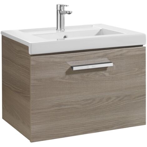 Unik mueble con un cajón + lavabo PRISMA - ROCA Color: Fresno - Medidas: 600x460x450 mm - Posición del lavabo: Central