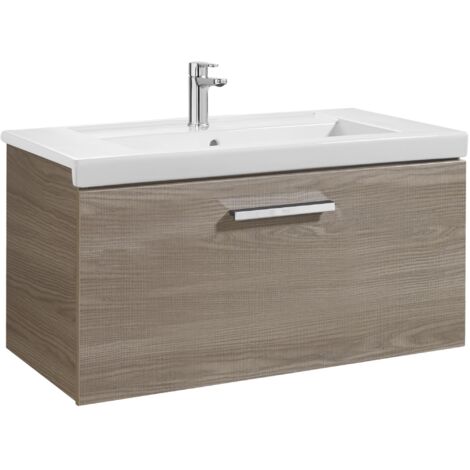 Unik mueble con un cajón + lavabo PRISMA - ROCA Color: Fresno - Medidas: 800x460x450 mm - Posición del lavabo: Central