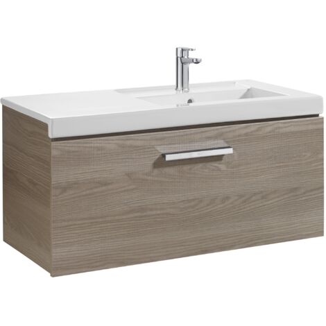 Unik mueble con un cajón + lavabo PRISMA - ROCA Color: Fresno - Medidas: 900x460x450 mm - Posición del lavabo: Derecha