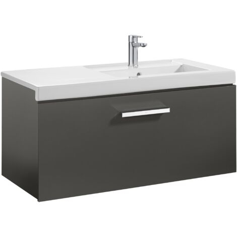 Unik mueble con un cajón + lavabo PRISMA - ROCA Color: Gris antracita - Medidas: 900x460x450 mm - Posición del lavabo: Derecha