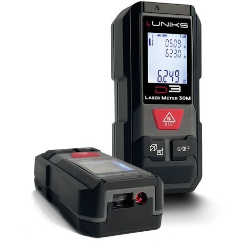 Uniks D3 Metro laser professionale 30mt misuratore area, volume con doppio teorema di pitagora precisione 5mm - Nero