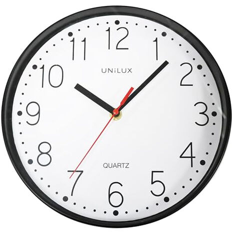 UNILUX NESSY HORLOGE MURALE, MOUVEMENT À QUARTZ, DIAMÈTRE 25 CM, DESIGN MINIMALISTE MODERNE DE NOIR 400155846