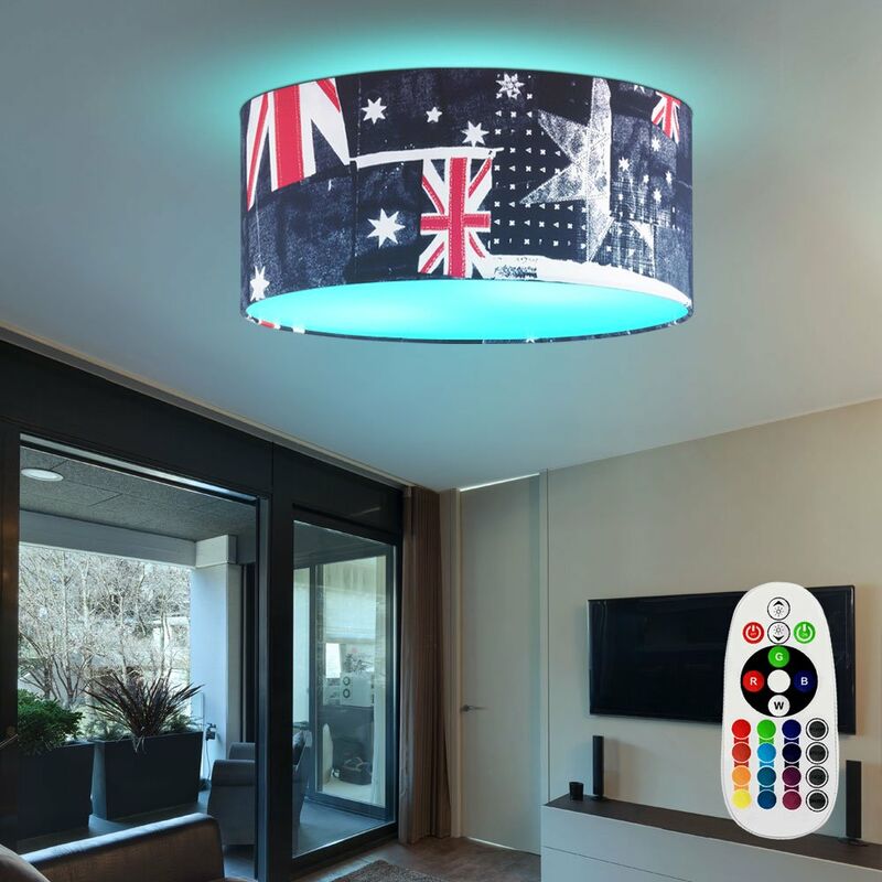 Image of Etc-shop - Union Jack lampada da soffitto per ufficio con telecomando dimmer luce bandiera in un set che include lampadine a led rgb