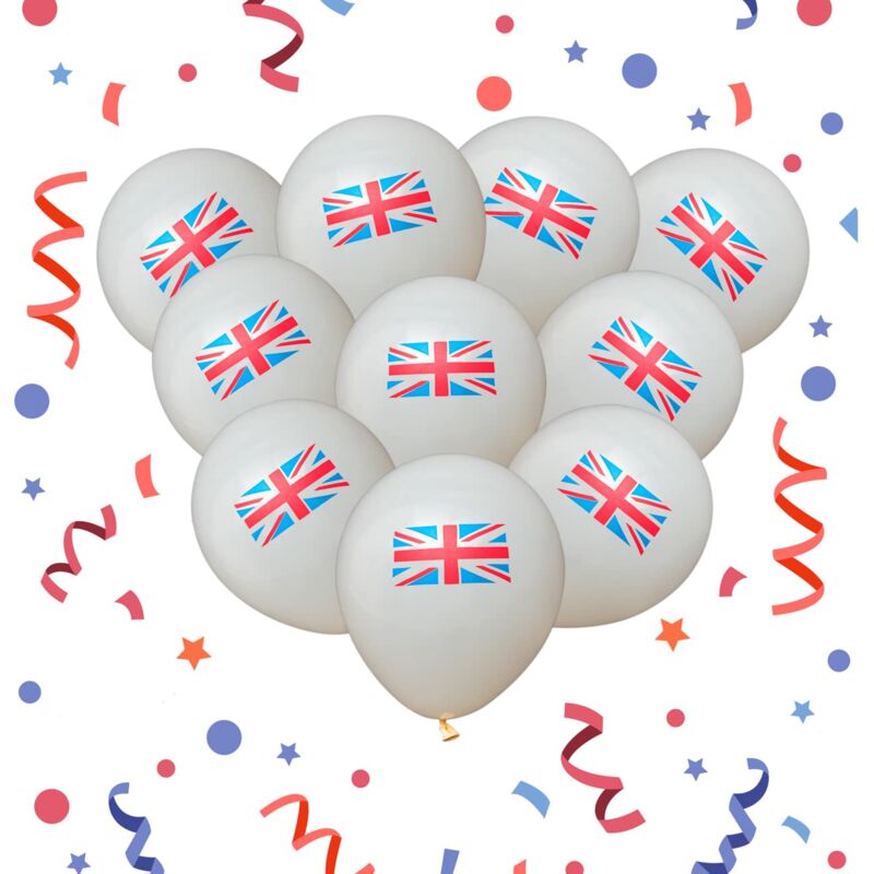 Union Jack Latex Balloons White 12 Inches for all occasions 10pcs