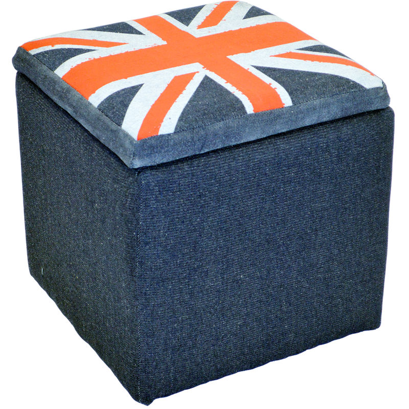 Watsons - UNION JACK - Square Flag Padded Storage Pouffe Stool - Blue / Red / Grey