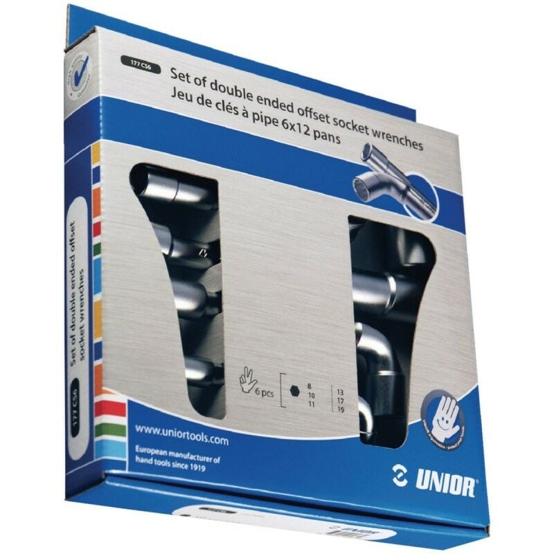 Unior - Jeu de 6 Clés à Pipe Débouchées Tools 6x12 Pans Dimensions 8-19 - 620583