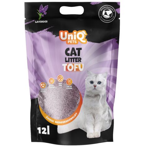 Uniq Pets  Litière pour chat biodégradable au tofu  Sac de 12 L - 5 kg - Lavande 12 L