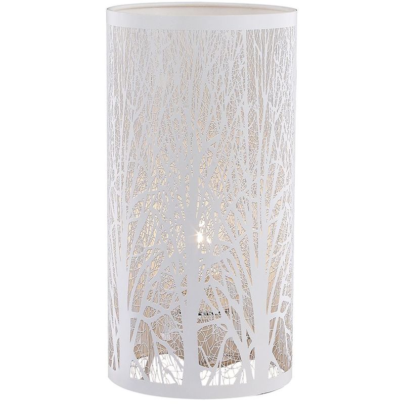 Unique and Beautiful Matt White Metal Forest Design Table Lamp with Cable Switch by Happy Homewares