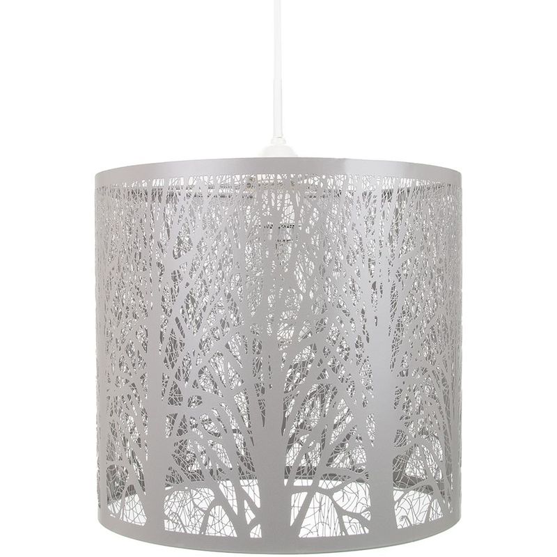 Unique and Beautiful Soft Grey Metal Forest Design Ceiling Pendant Shade by Happy Homewares