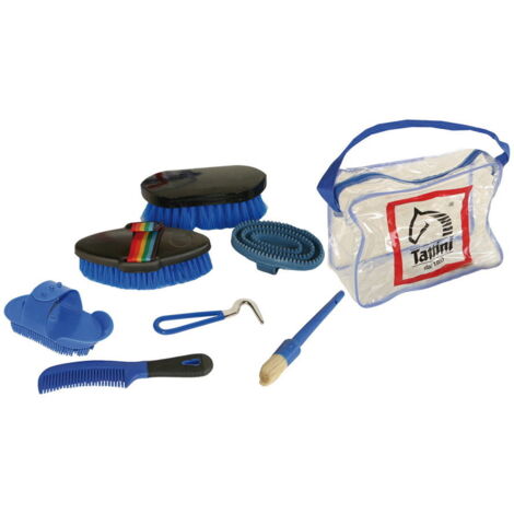 Unique, Bleu 09: Kit enfant avec brosses et outils pour le nettoyage du cheval