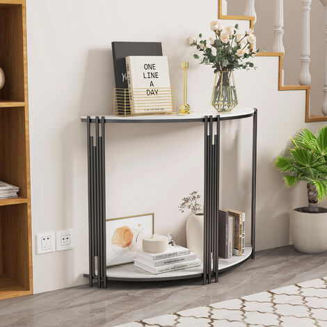 Unique Half-moon Shape Faux Marble Console Table