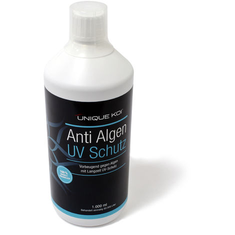 Unique Koi Alguicida Protección UV 1000 ml - para 80.000 L, proporciona al agua color azul