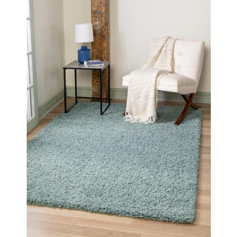 Unique Loom Solo Solid Shag Collection - Tappeto moderno in peluche morbido e lussureggiante (1,2 m x 1,8 m, rettangolare, blu ardesia)
