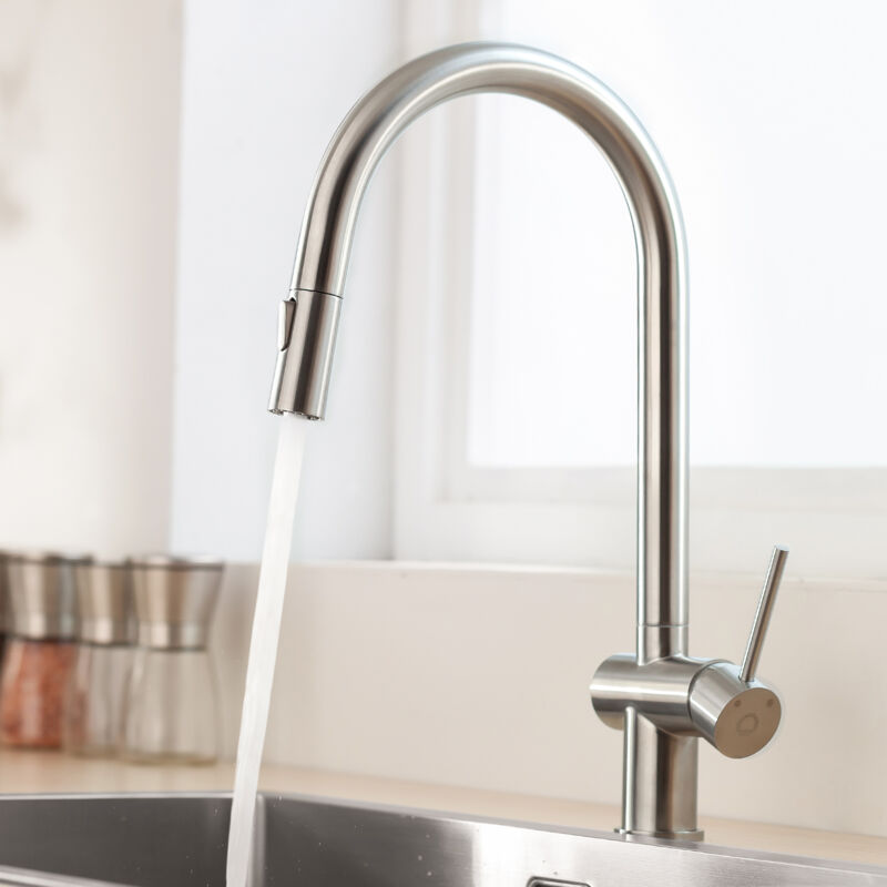 Cecipa - Mitigeur de Cuisine avec Douchette Extractible, Robinet en Acier Inoxydable Brossé, Robinet Cuisine d'Évier en Forme de u 2 Modes de Sortie