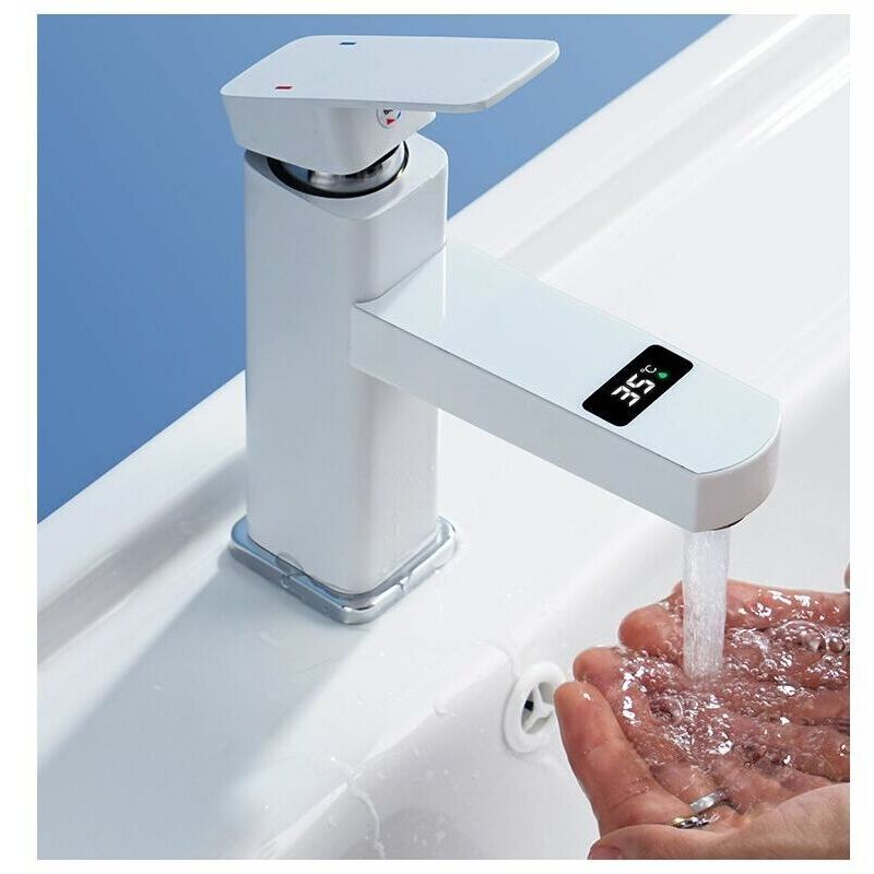 Unique Robinet Lavabo Mitigeur Salle de Bain en Laiton Pure Robinet Salle Bain Mousseur Neoperl Mitigeur Lavabo Robinetterie Couleur Chromé+Blanc