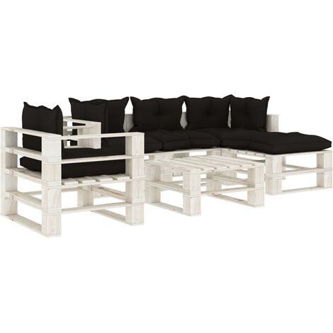 UNIQUESalon palette de jardin 6 pcs avec coussins noir Bois122,7 Kg,Magnifique & Montage facile48210