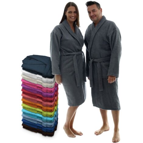 Unisex Bathrobe 400g Shawl Collar Belt Pockets Soft Absorbent