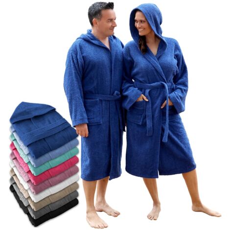 Unisex Hooded Bathrobe 100% Cotton Terry 400g/m² With Pockets Belt Soft Lightweight