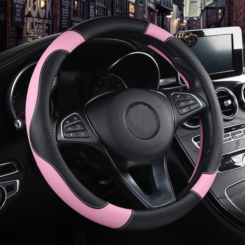 Basetbl - Unisexe de Sport Style Contraste Couleur antidérapant Sweat Respirant pu 38 cm en Similicuir caches de Volant de Voiture Rose