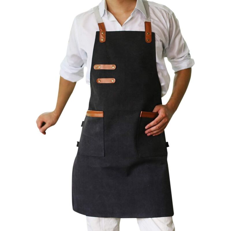 Unisexe Double Poche Toile Lavée Tablier Cuisine Jardin Vêtements de Travail