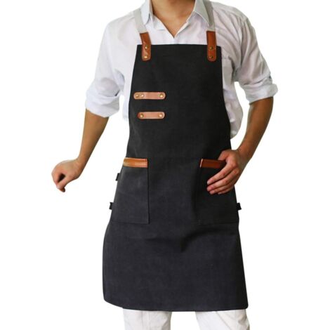 Unisexe Double Poche Toile Lavée Tablier Cuisine Jardin Vêtements de Travail
