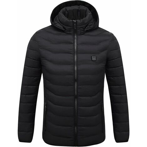 Unisexe Hommes Femmes Veste Chauffante Polaire Haute Capacité Vêtements Chauffants Électriques Manteau Chauffant Imperméable Hiver Essentials - Noir 1 X Large