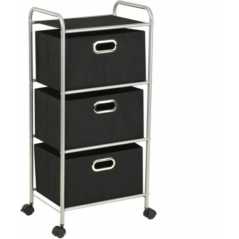 Unité à étagères avec 3 boîtes de rangement Acier et tissu - Noir - Rangement et organisation - Produits ménagers - Noir - Noir
