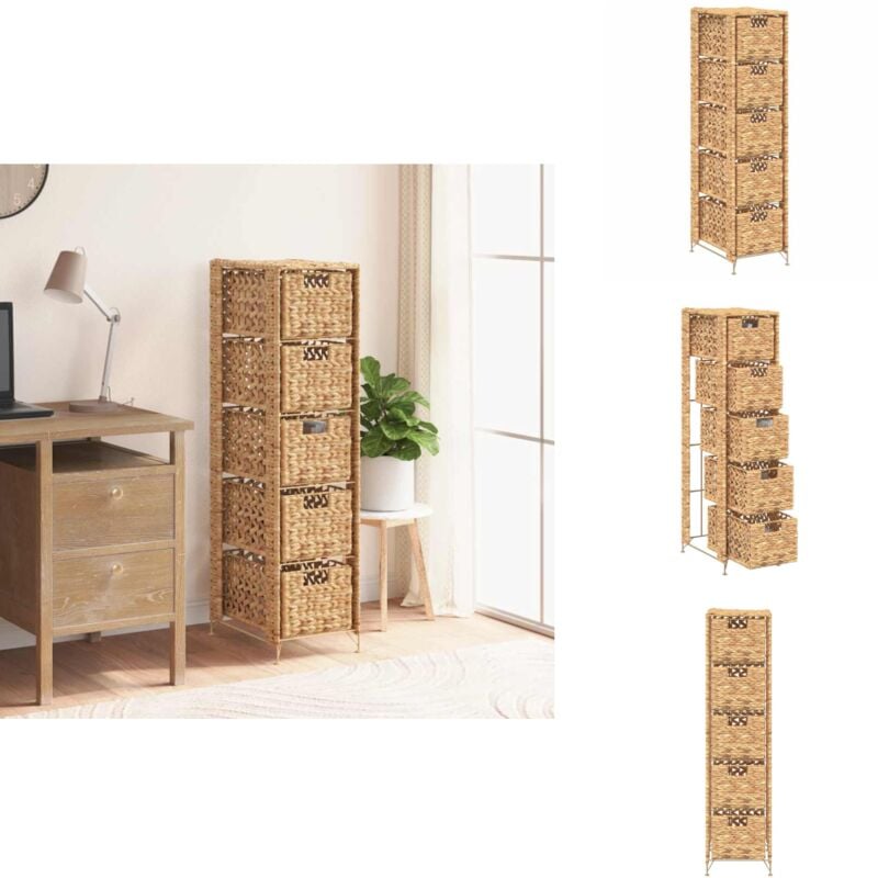 Unité de rangement avec 5 paniers 25,5x37x100 cm Jacinthe d'eau - Meuble De Rangement - Commode Tiroir - Armoire Rangement - Meuble Rustic