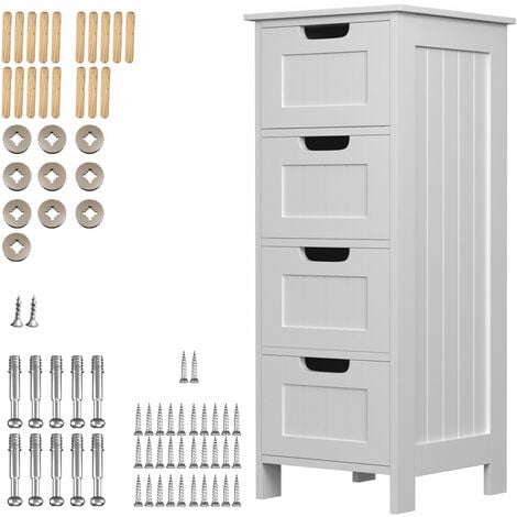 Unité de rangement blanc avec 4 tiroirs 1 étagère salle de bain salon MDF Cabinet 82cm